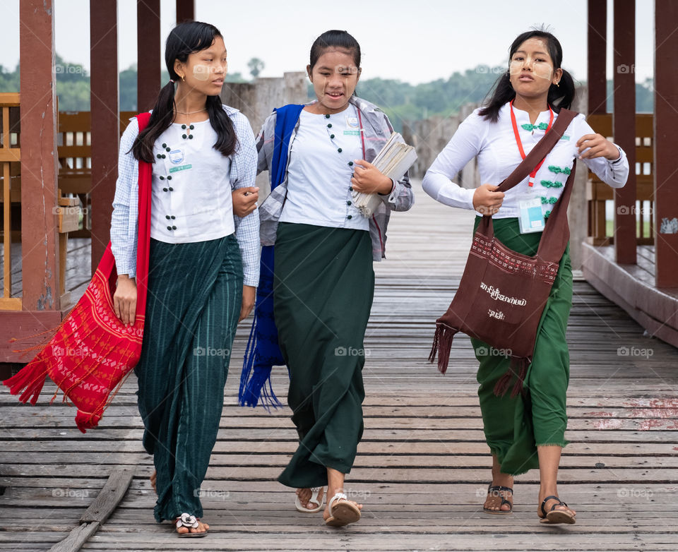 Variety Local life style on U-Bein bridge , the longest wooden bridge in the world , Mandalay Myanmar