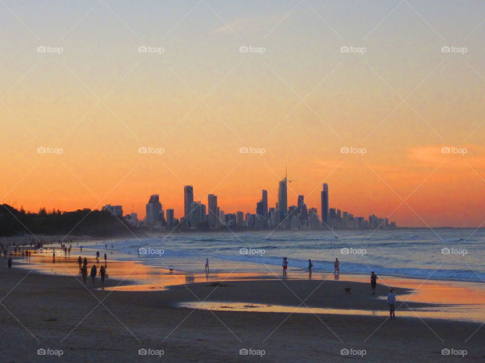 Yellow Sunset over Surfers Paradise Coast