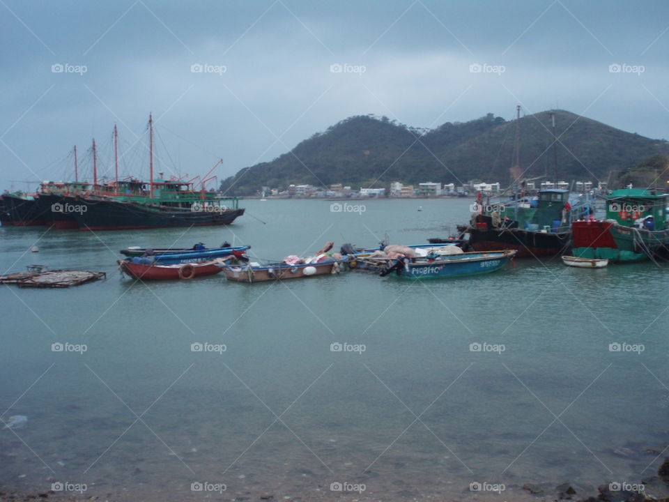 The bay with tugboats in Mui Wo Hong Kong.