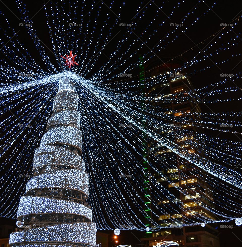 beautiful Christmas and New year night light street, Christmas tree