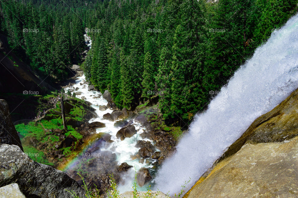 Yosemite falls with their rainbows.