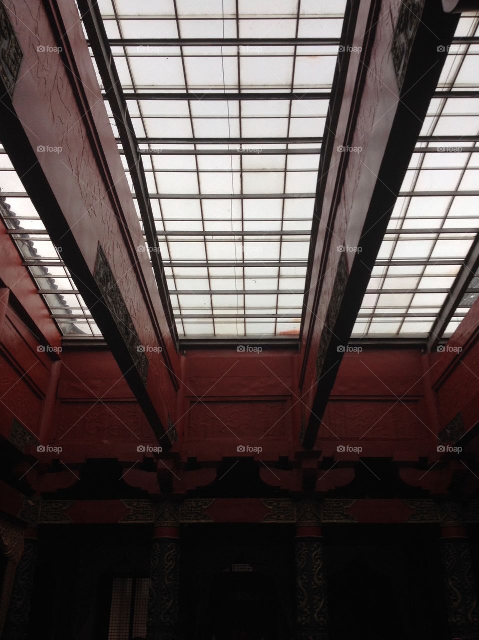 Glass ceiling in traditional Chinese palace