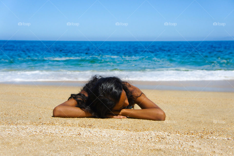 beach ocean woman sun by kbuntu