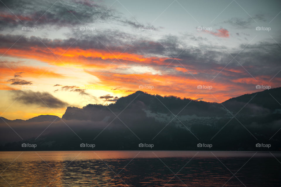 Sunrise at the Lucerne lake, Switzerland