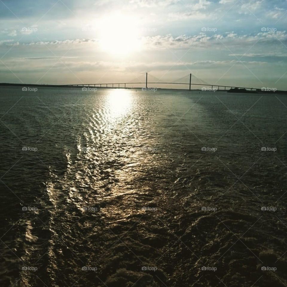 Sun setting on the Brunswick bridge in savannah Georgia 