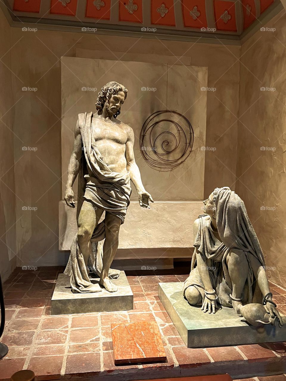 This photo was taken at the Santa Barbara Mission. The statues are of the story of Jesus and the Good Sumeritan (the woman at the well). But I have my own name for this statue. You’ll have to message me for that one! Haha