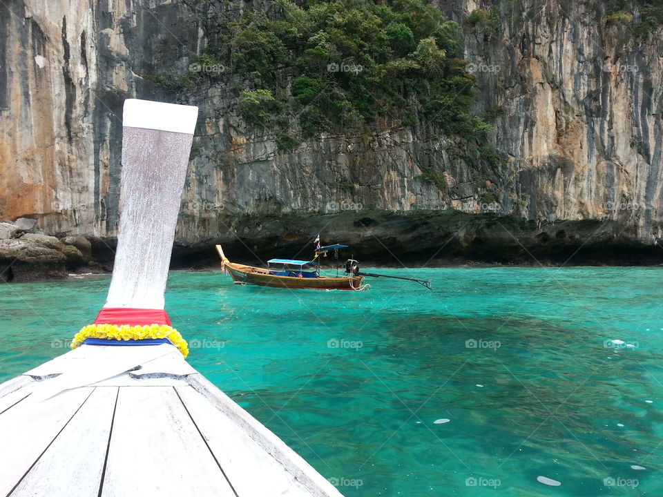 view from a long-tailed boat in Thailand islands