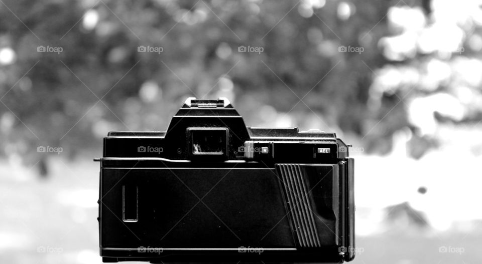 Close up of camera back in black and white