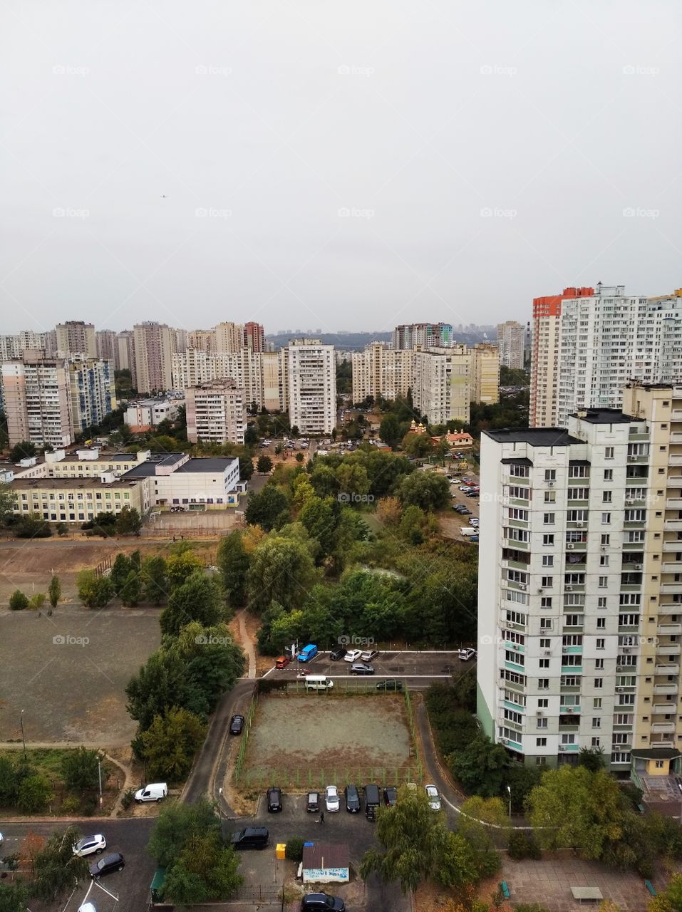 New building on Dragomanova street in Kiev; View from the window