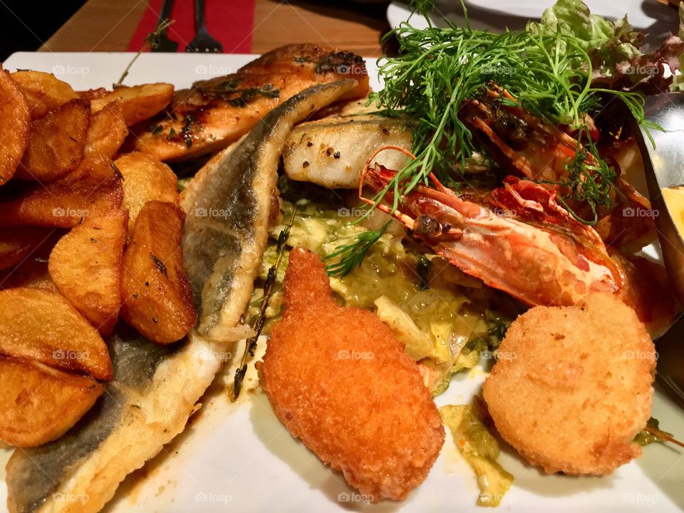 Full plate of seafood