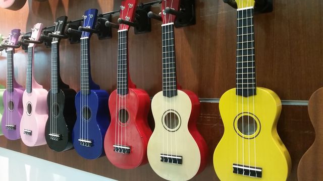 Let's make music together!. colorful ukuleles 