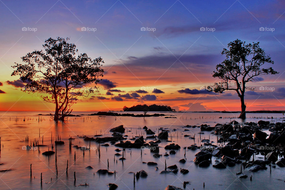 Sunset at Batakan Beach, South Borneo, Indonesia.