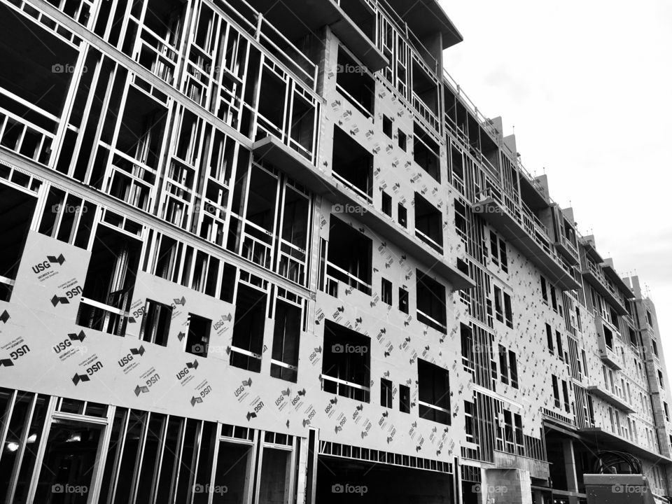 Black and white architecture building being built