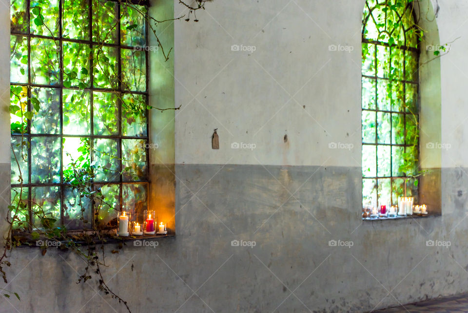 gotic, magic interior with candle lights