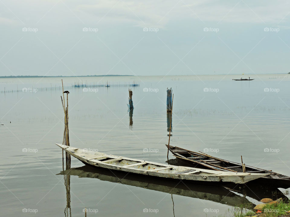 fishing boats in a lake