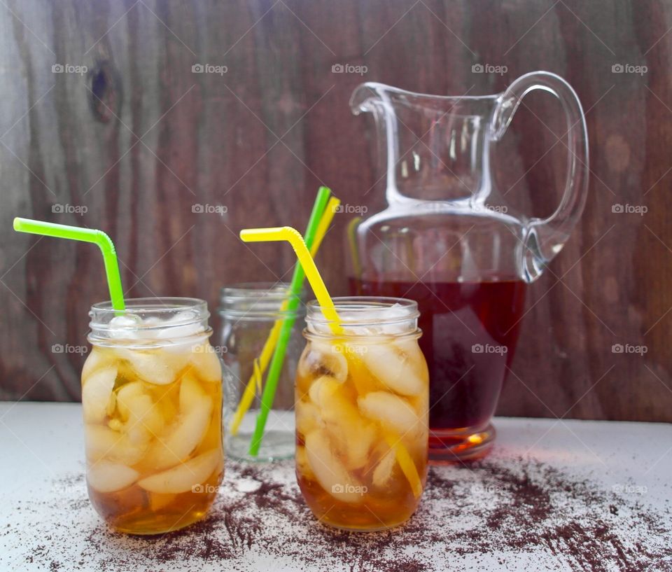 Close-up of ice tea in jar
