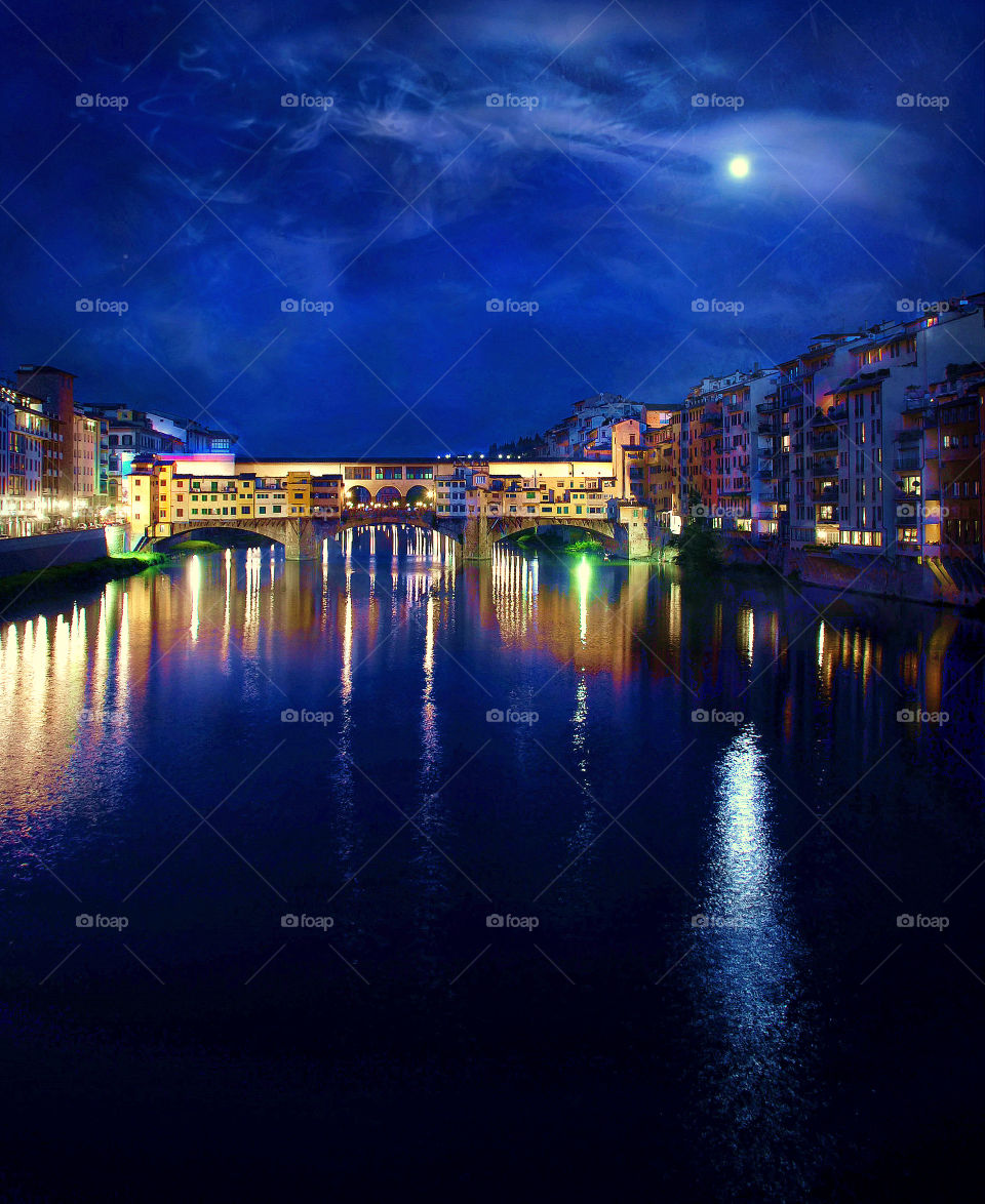 Twilight blue Along the Arno. Twilight evening blue along the Arno River