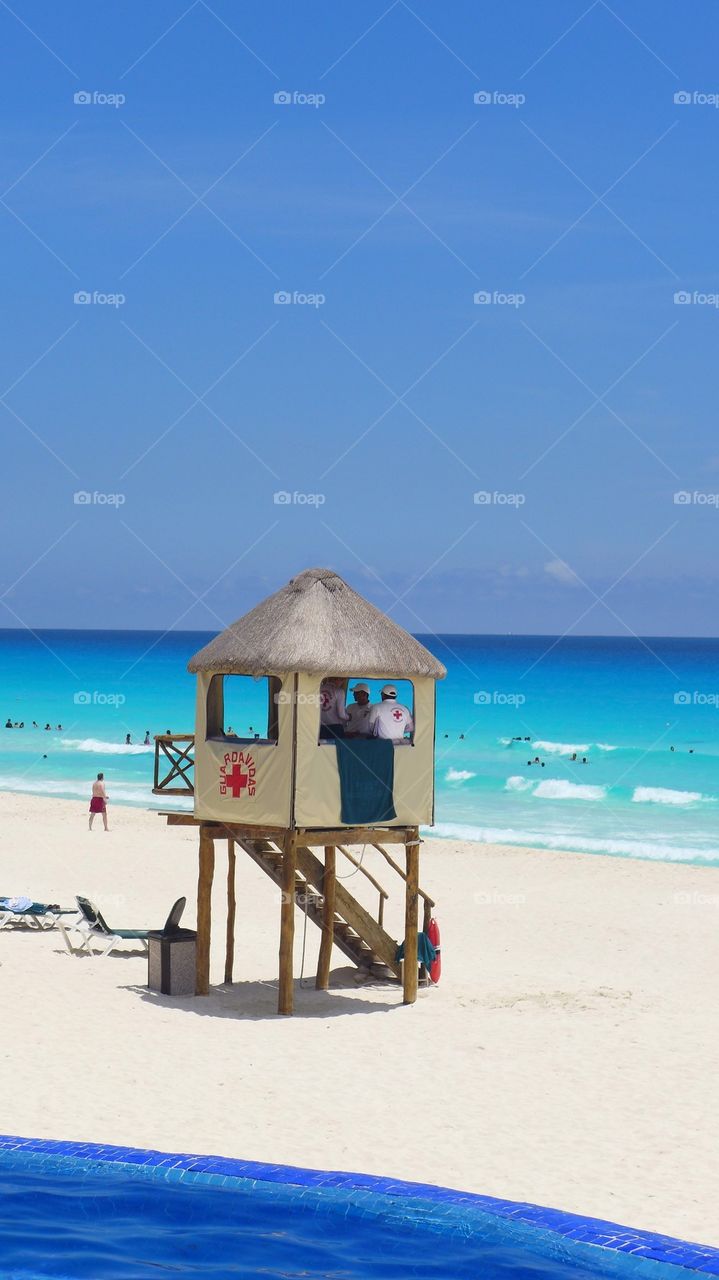 Lifesavers booth on a summer Caribbean beach