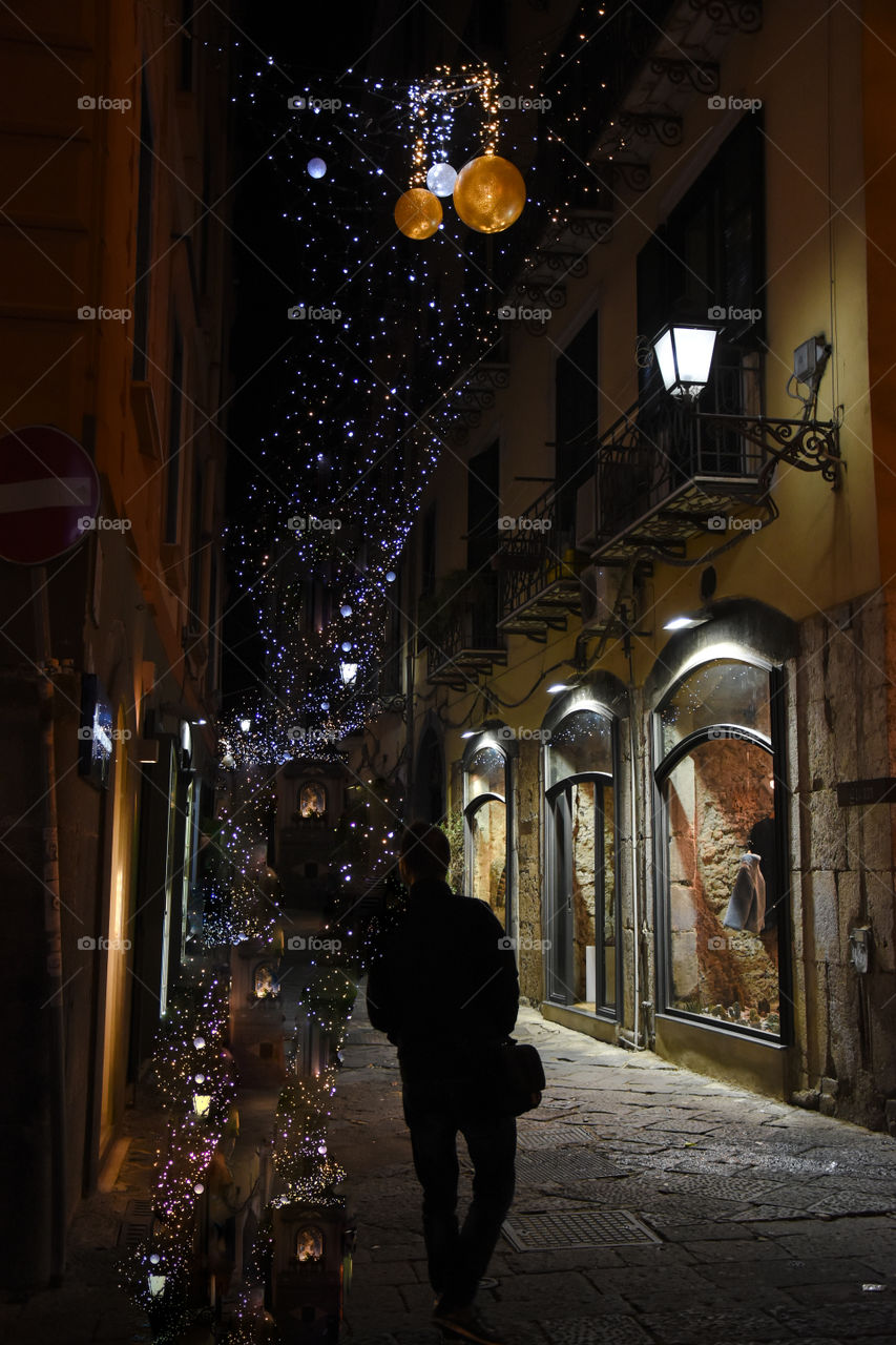 christmas lights on the street - Salerno Italy - december 2017