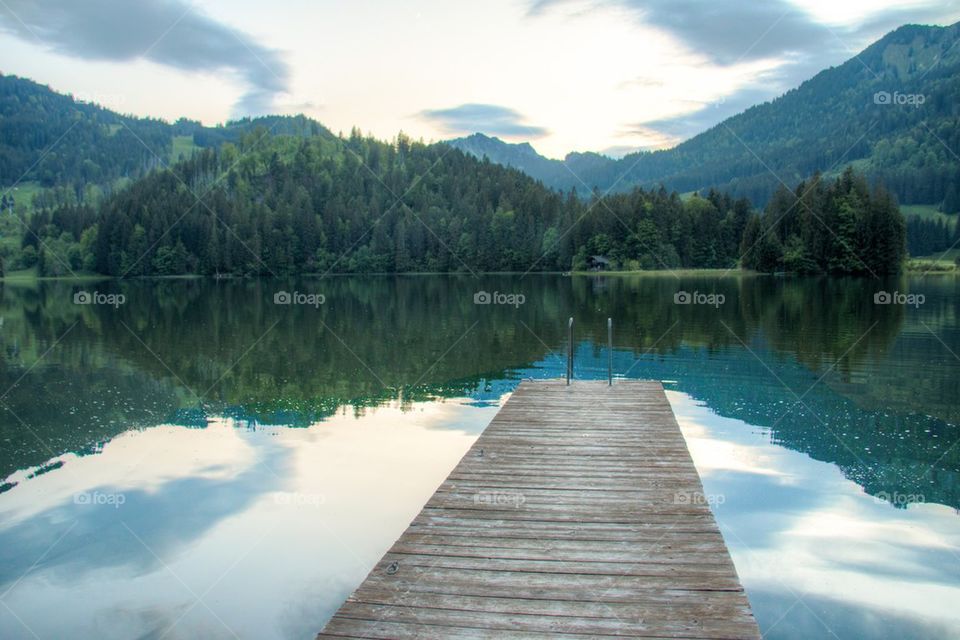 Sunrise at spitzingsee lake