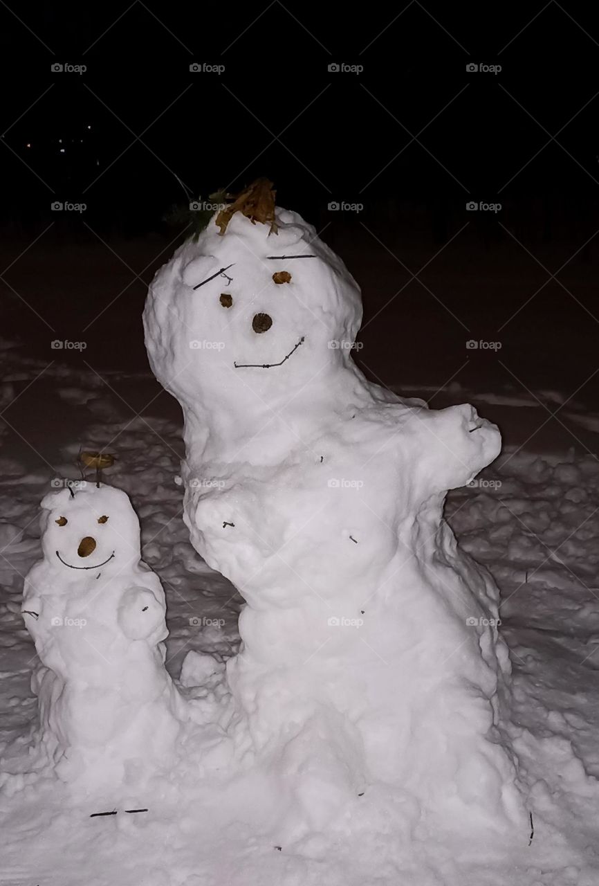 snowman night view Christmas and New year holiday