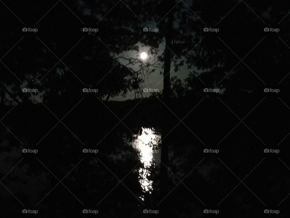 full moon over lake