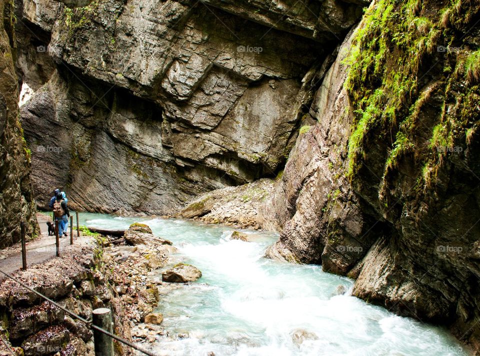 Hikers on trail through the Partnachklamm