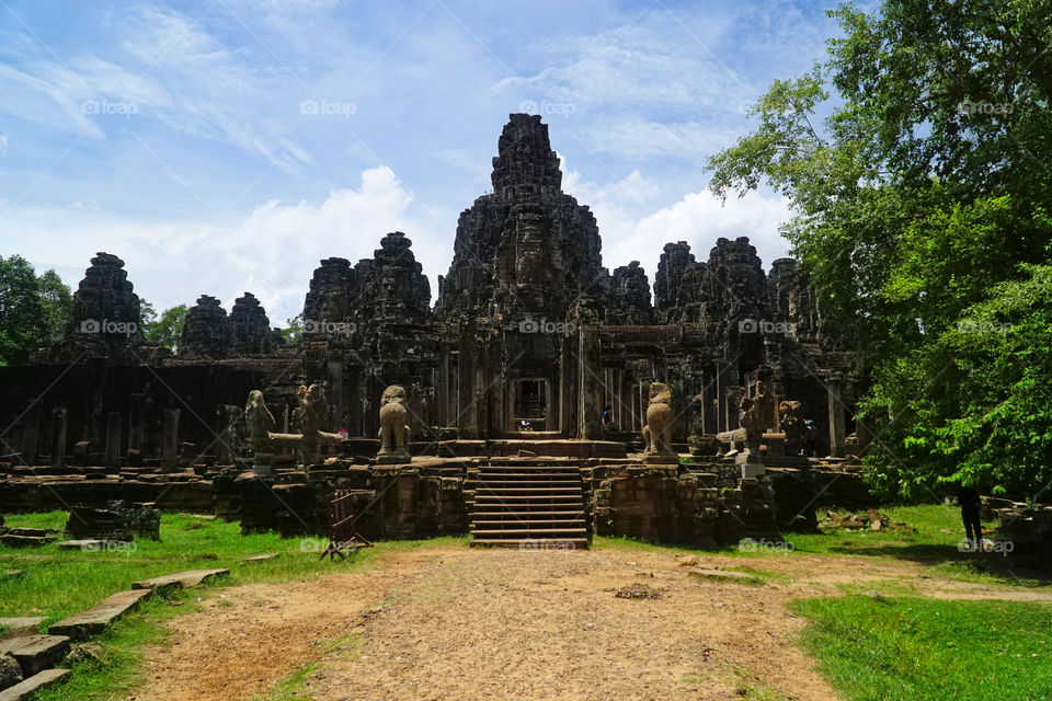 ruins of bayon temple at angkor archaelogical site unesco