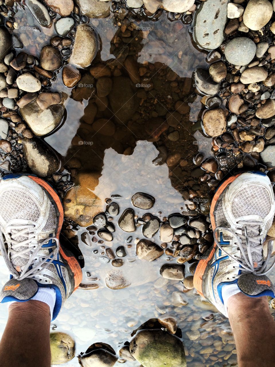 Picture Puddle. Out walking beside a local river when I took a photo of my husband's feet next to a puddle ...