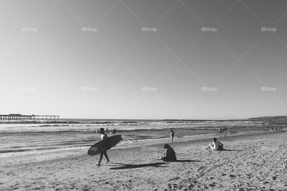 Beach, Monochrome, People, Sea, Water