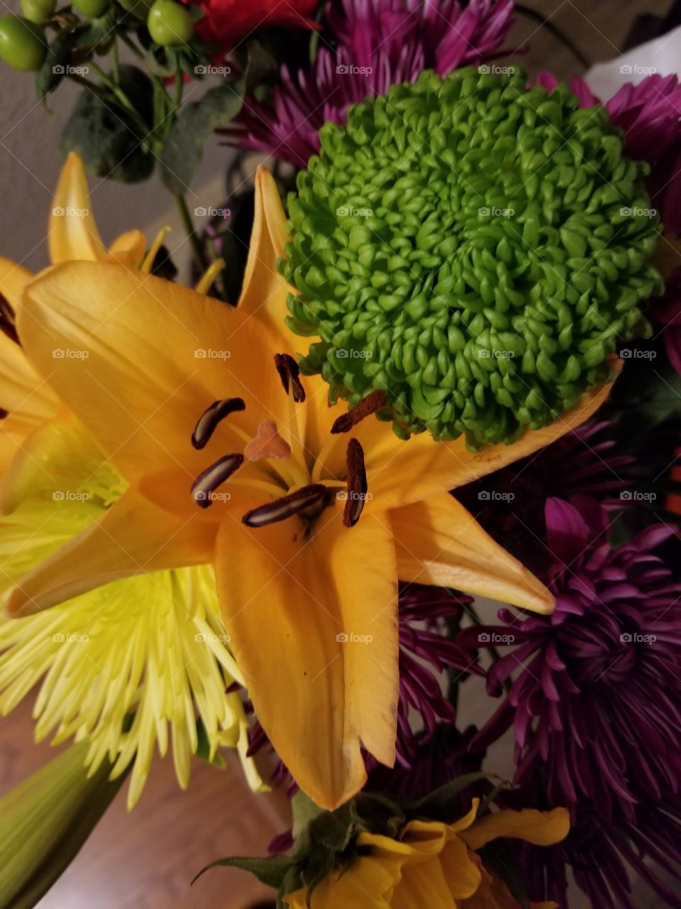green and orange yellow bouquet