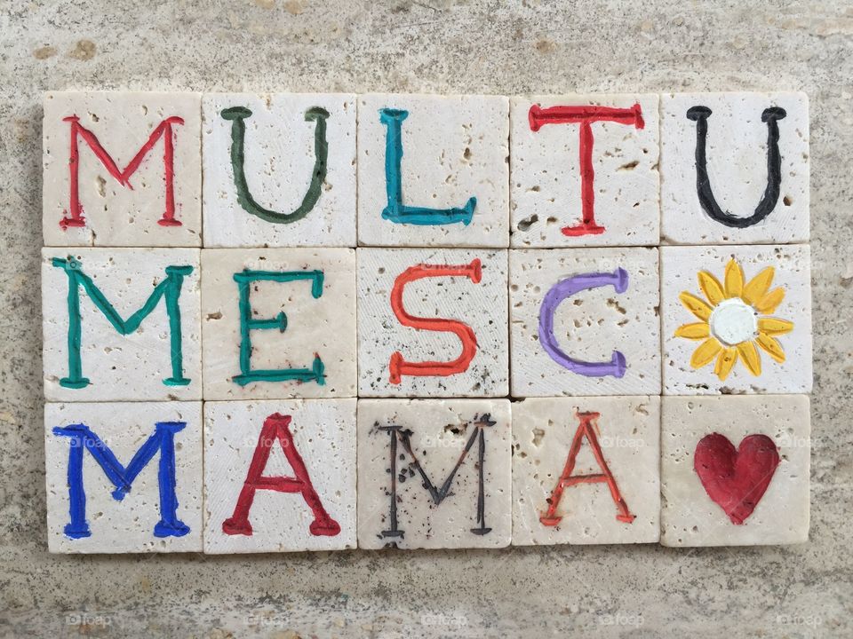 Multumesc mama on carved travertine pieces. Thank you mother in romanian language