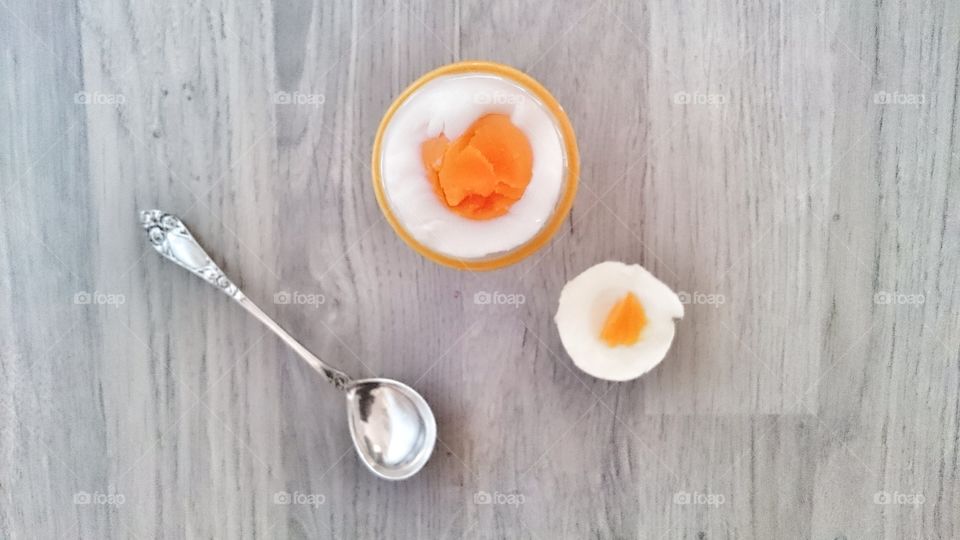 High angle view of eggs on table