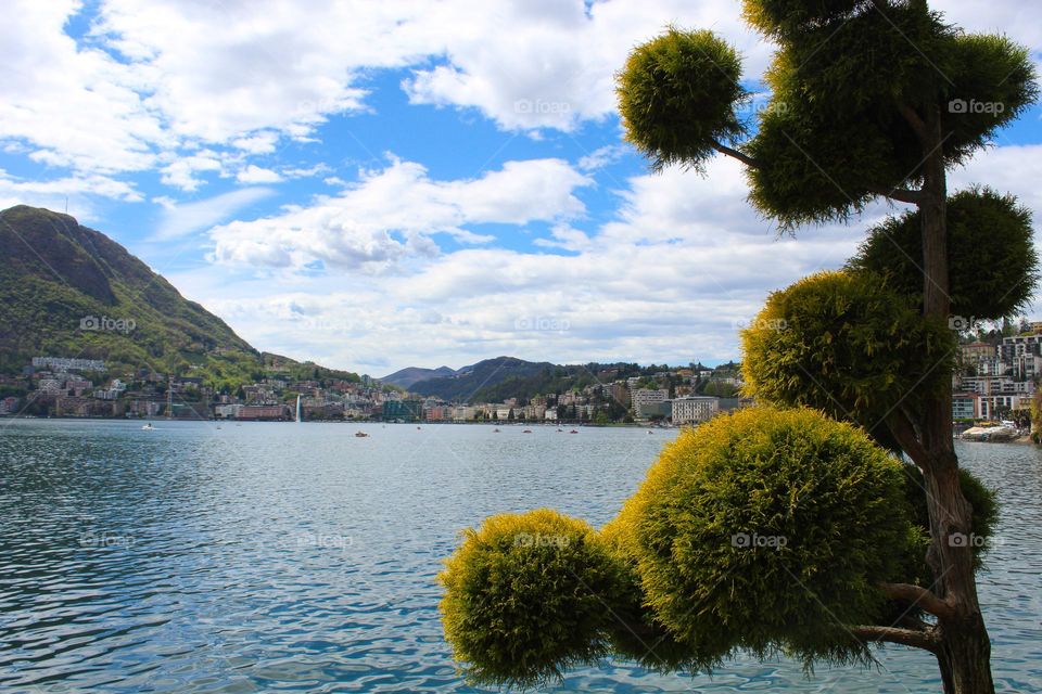 Spring landscape on lake Lugano.  Switzerland