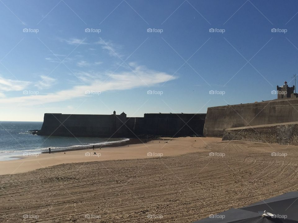 Beach in Portugal 
Portuguese fort
Ocean fortress
