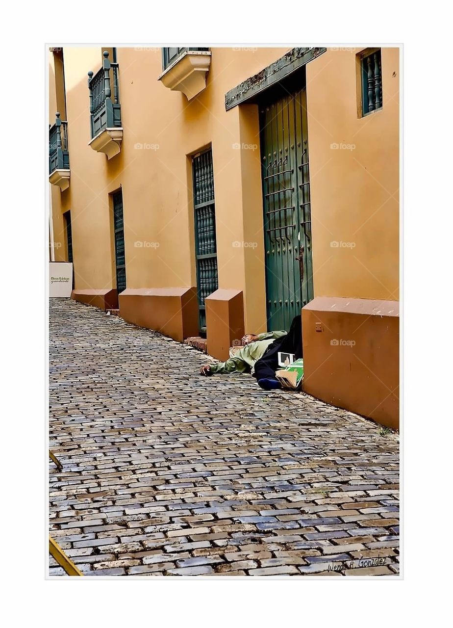 Man sleeping in Old San Juan 