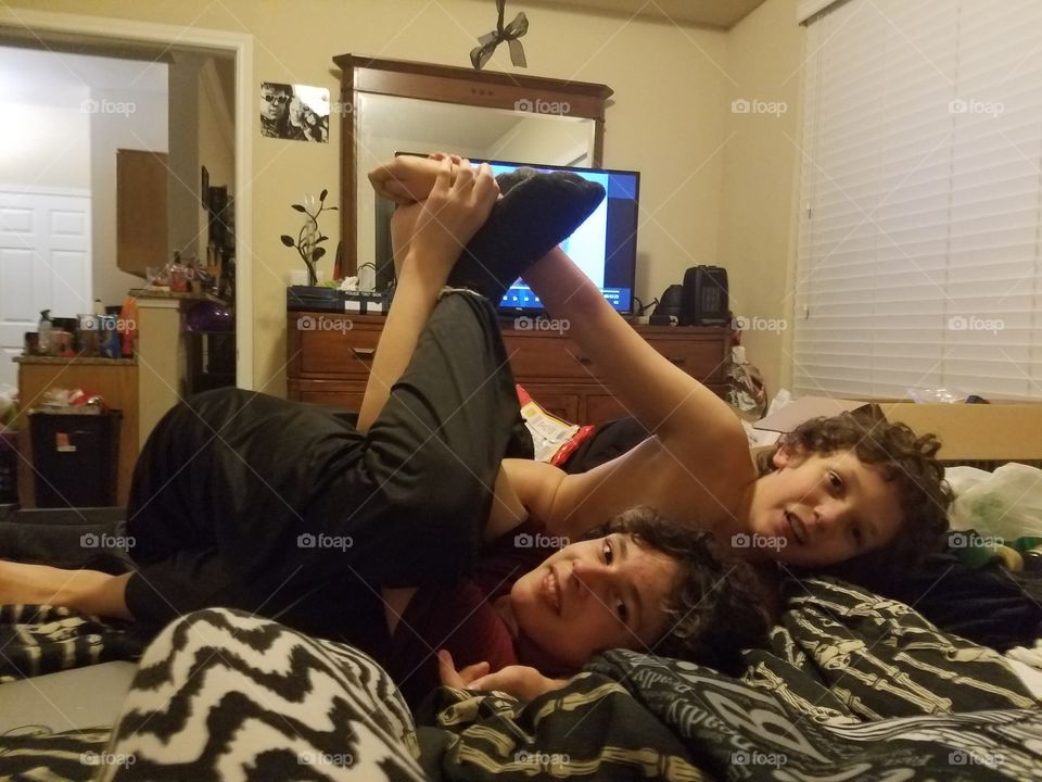My silly step-sons wrestling...