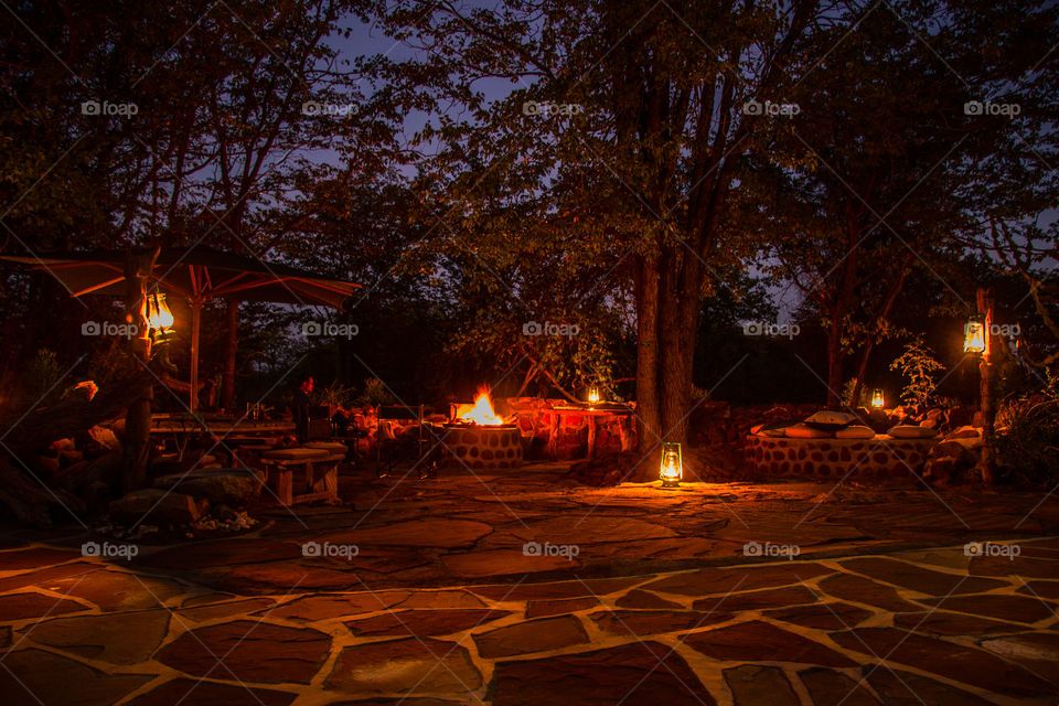 fire and lanturns lighting up outside area with light