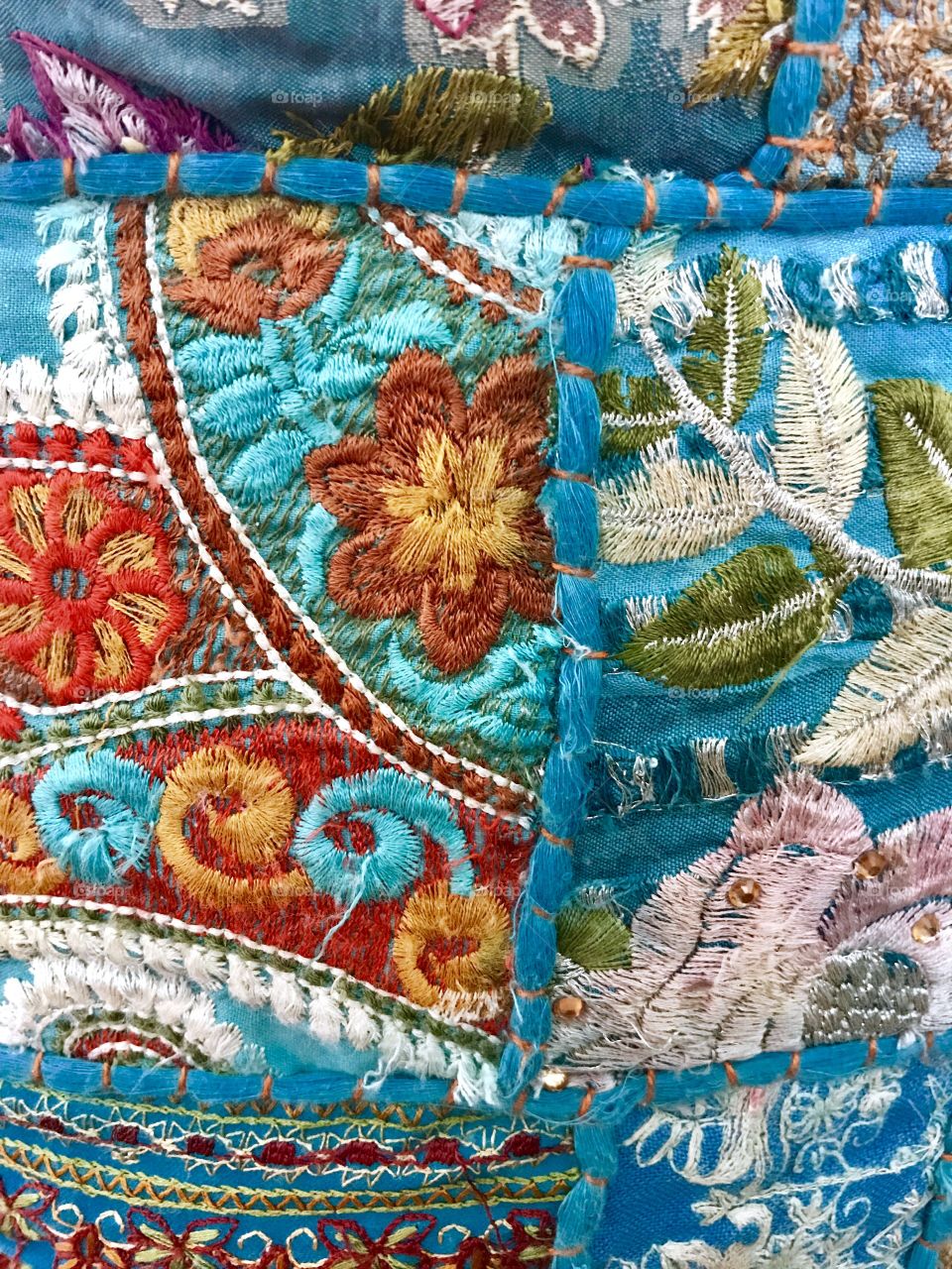 Close-up of Indian embroidered sari fabric