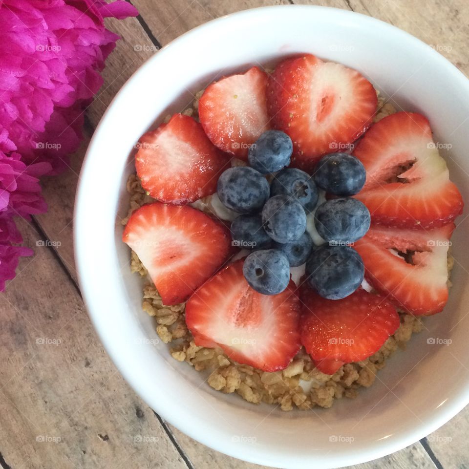 Healthy snack. Greek yogurt and berries snack. 