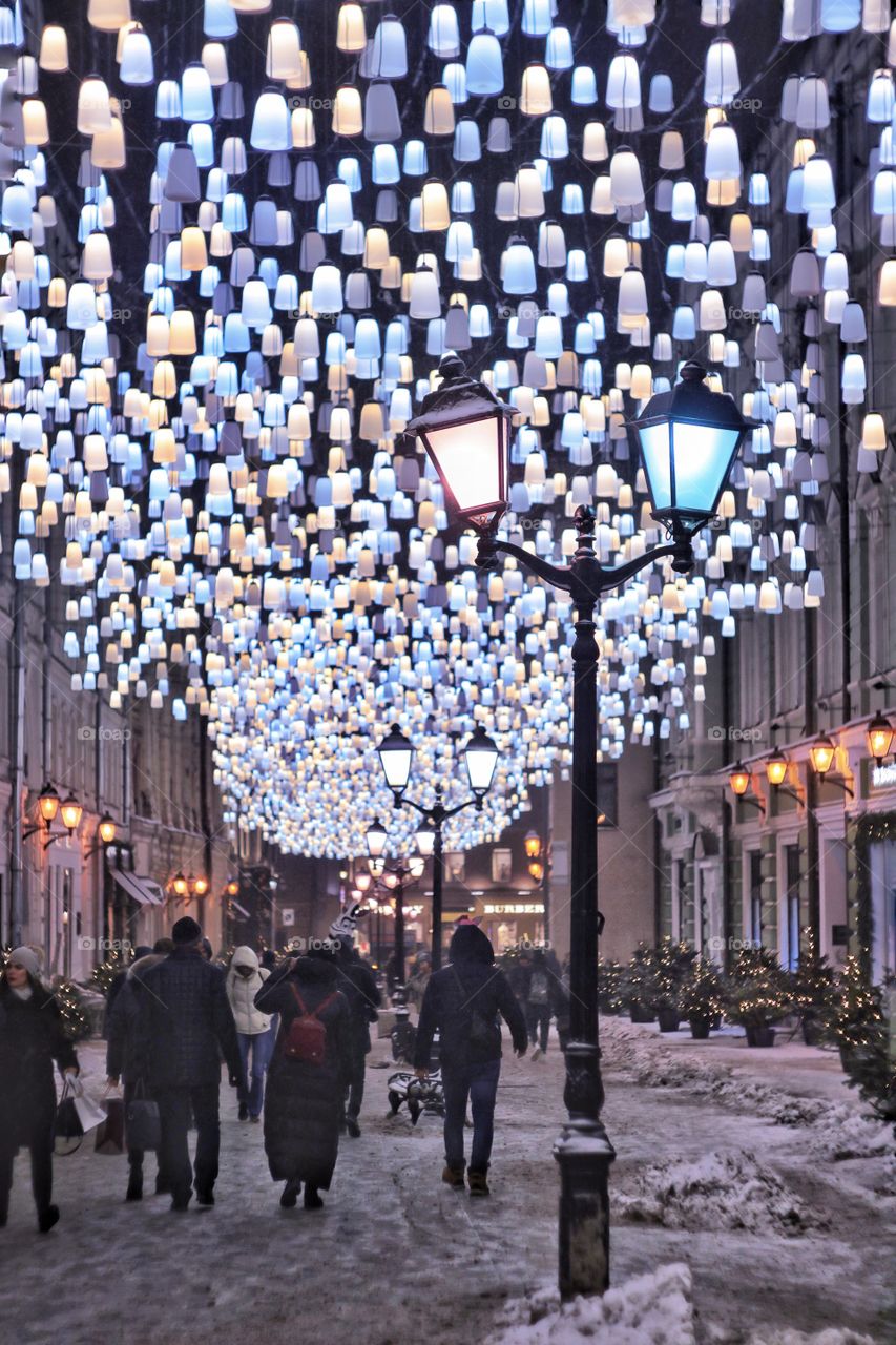 Street with lanterns decorated 