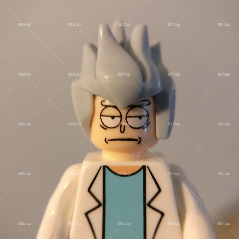 Lego Rick is not amused by your antics.