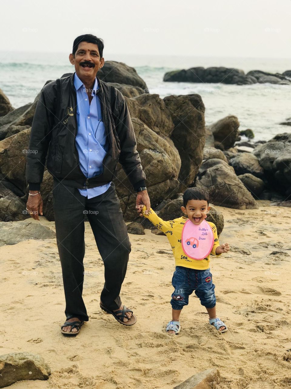 Father and son enjoying at beach 🏖 😍