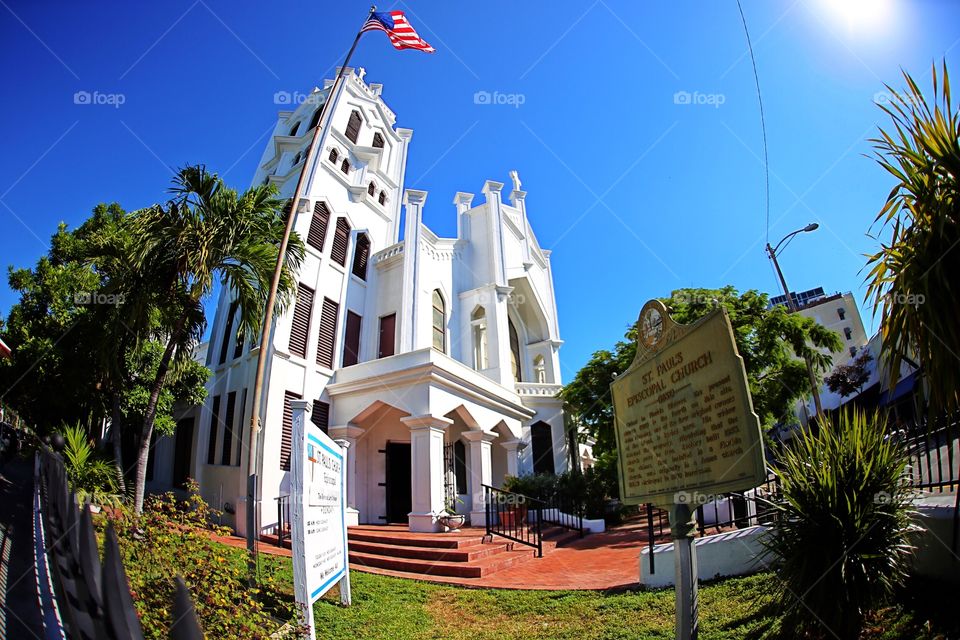 Church at Key West, FL. Beautiful weather at Key West Duval Street. One of the oldest churches in FL!