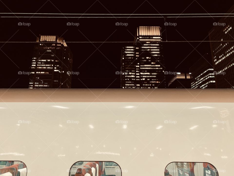 Bullettrain and skyscrapers