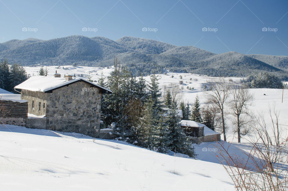 Winter landscape, Ravnogor Village, Bulgaria