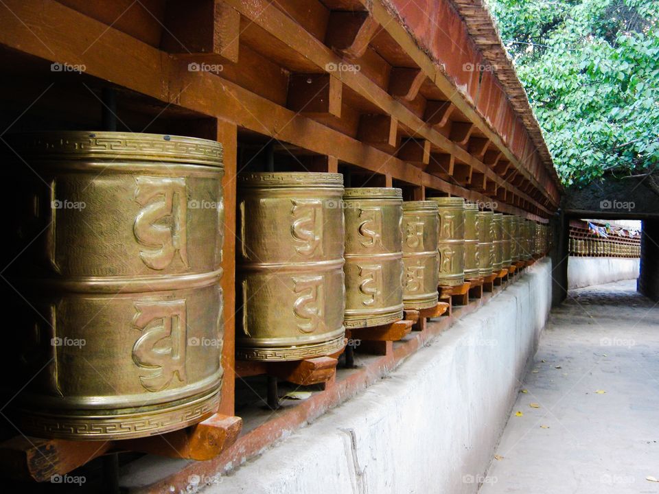 Prayer wheels at Alchi, Ladakh, India.
Alchi Monastery is a complex of Buddist temples of which Alchi Monastery is the oldest and most famous. It is located in the Alchi village of Ladakh.