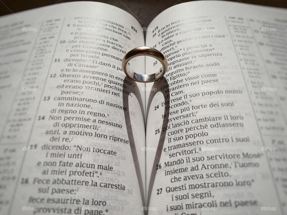 Wedding ring on the Holy Bible