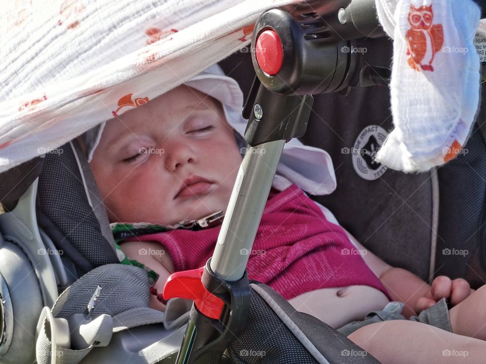 Sleeping Infant. Baby Sleeping In A Stroller
