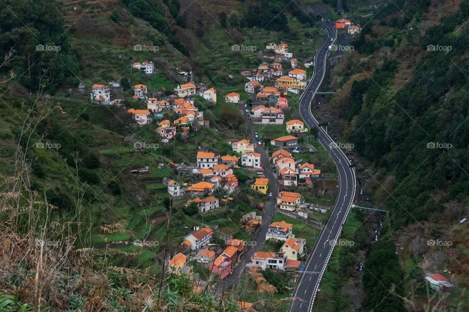 Madeira landscape from above, mountain village 